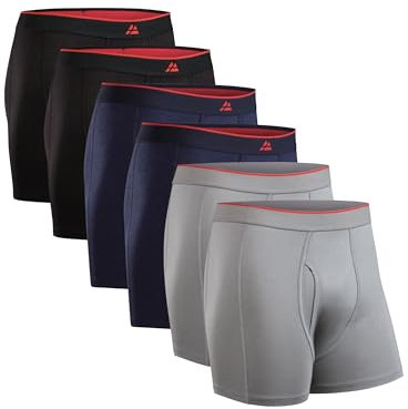DANISH ENDURANCE Boxer Bambou Homme, Calecon Homme Ultra Doux et Respirant, Lot de 6, Multicouleurs (2X Noir, 2X Gris, 2X Bleu Marine) À Poche, 3XL