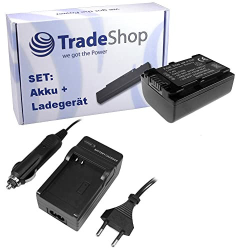 Trade-Shop 2in1 Set: Kamera Akku 1100mAh + Ladegerät mit Kfz Adapter kompatibel mit Sony FRD-AX53 FDR-AX53E FDR-AX700 FDR-AX700E HDR-CX450 HDR-CX625