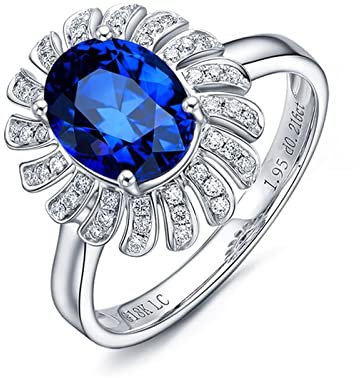 Ringe Liebe, Ring Zeigefinger Damen 18 Karat (750) Weißgold mit 1,25ct Blau Ovalschliff Tansanit Größe 54 (17,2)