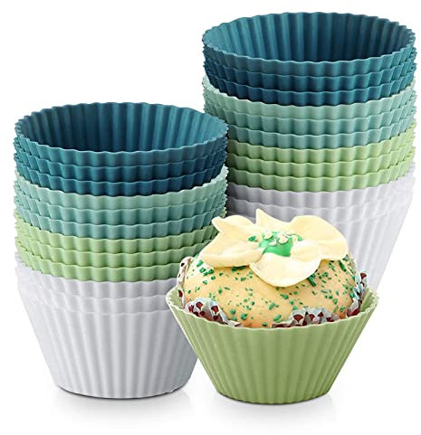 24 Stück Silikon Muffinförmchen, Backformen aus Silikon, Silikonformen für Muffins und Cupcakes, Wiederverwendbare antihaftbeschichtet BPA frei Cupcakeförmchen für Kuchen, Eincreme und Pudding