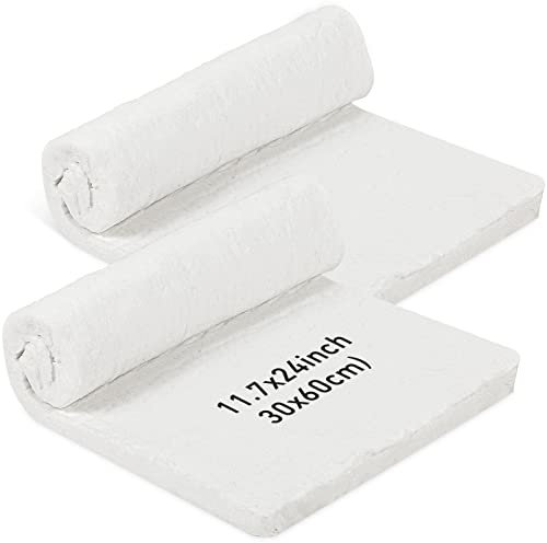 2 Pcs Ceramic Fiber Insulation Blanket High Density 2400F Fireproof Insulation Baffle Dishwasher Blanket for Furnace Stoves Kilns Forges Fire Bricks Fireplace, White (24'' x 12'' x 1'')