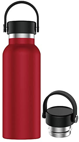 Botella de Agua Acero Inoxidable con Asa - Botella Térmica Reutilizable | Sin BPA | Mantiene 24H Frio / 12H Calor | Termo y Hermética - A Prueba de Fugas (750ml, Rojo Mate)