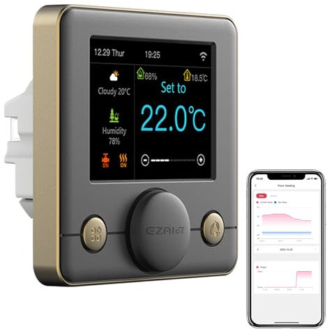 EZAIoT WiFi Termostato IPS -Per Caldaie a Gas/Combi -Regolatore di Temperatura Intelligente a Parete -Riscaldamento a Pavimento - Umidità - Programmabile - Controllo vocale