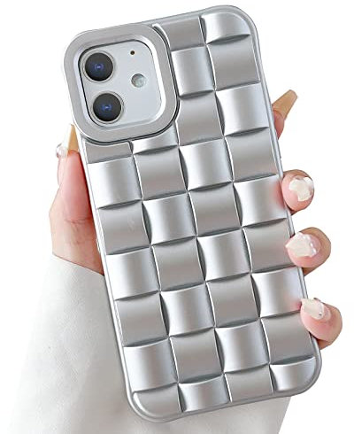SmoBea Compatible with iPhone 12 case iPhone 12 Pro case 6.1 inch, Luxury 3D Laid Silicone Phone Case, Grid Soft TPU Shockproof & Anti-scratch Back Cover for iPhone 12/12 Pro (Siliver)