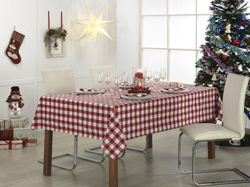 LAN&LAN - Vichy rechteckige Tischdecke, waschbar, herrlich für drinnen und draußen, ideal für Picknicks und Treffen im Freien (Rot, 140 x 180)