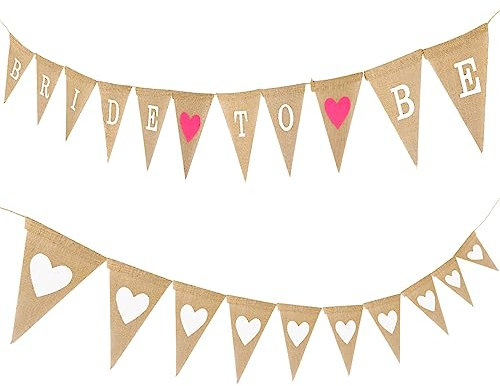 Bohrma Bride to Be Girlande, 2 Stück Hochzeit Girlande Banner Herz Jute Boho Banner, JGA Deko Frauen für Braut Party Hochzeit JGA Party Junggesellinnenabschied Hen Party Deko