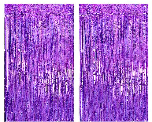 Drucilla Lametta Vorhang, 2 Stück Glitzer Folien Fransen Lametta Vorhänge, Glitzer Tinsel Curtain für Party, Geburtstag, Hochzeit, Happy Birthday Deko, 1m x 2m, Violett