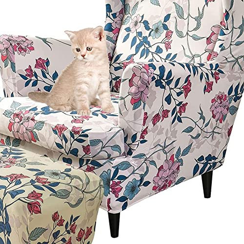 Uyeoco Elastische Sesselüberwürfe 3-teilig - Bezug für Ohrensessel Mit Ottomane - Schonbezug Sesselhusse Stretch Husse (Color : #59)