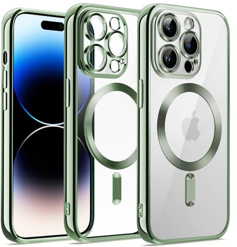 JETech Soft Clear Case for iPhone 14 Pro 6.1-Inch, Camera Lens Full Protection, Compatible with MagSafe Wireless Charging, Shockproof Electroplated TPU Phone Cover (Light Green)