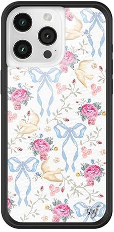Wildflower Lovey Dovey Hülle, kompatibel mit Apple iPhone 15 Pro Max, Rosa, Weiß, Blumen, Tauben, trendig, niedlich, schützender schwarzer Stoßfänger, 1,2 m Falltest-zertifiziert, kleines Unternehmen