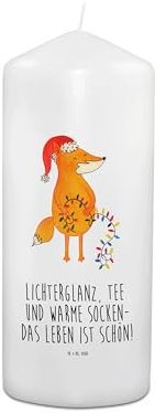Mr. & Mrs. Panda 15 x 7 cm Kerze Fuchs Weihnachten - Geschenk, Winter, Taufgeschenk Kerze, Kommunionskerze, Geburtstagskerze, Taufkerze, Füchse,