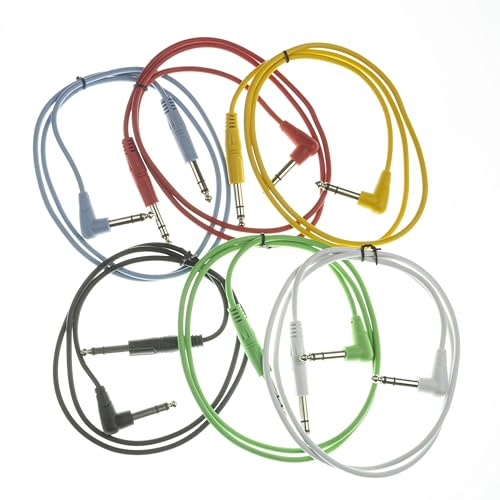 MUSIC STORE Patchkabel 1m, 6er-Pack Multicolour, Stereo Klinke zu Winkelklinke, Basic Standard, Ideal für Studio und Zuhause, Robust und Langlebig mit Knickschutz