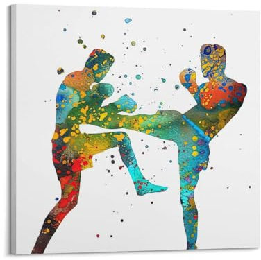 LYER Kunstposter Man Muay Thai Boxing, Wandkunstdruck, Retro, ästhetisch, Raumdekoration, Gemälde, Leinwand, Heim- und Bürodekoration, 70 x 70 cm, Rahmen-Stil