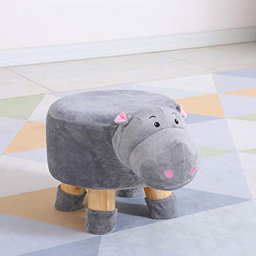Generisch Hölzerner Tier-Fußschemel für Kinder, gepolsterter, aufsitzbarer Ottomane, gepolsterter Sitz mit abnehmbarem Bezug, Kinderzimmer-Wohnzimmer-Hocker, Fußstütze, Hocker, Nilpferd, 22