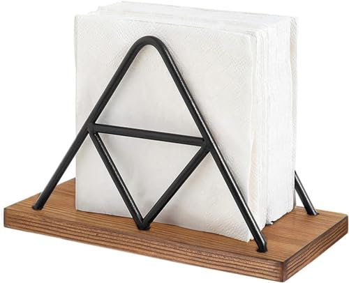 Serviettes en métal et bois, serviettes dressées, design triangulaire, pour la maison, fête, restaurant, hôtel, café, bar, noir