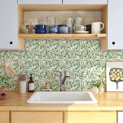 Alwayspon Lot de 25 autocollants muraux en vinyle pour salle de bain, cuisine, crédence pour cuisinière, feuilles de plantes vertes - 20 cm