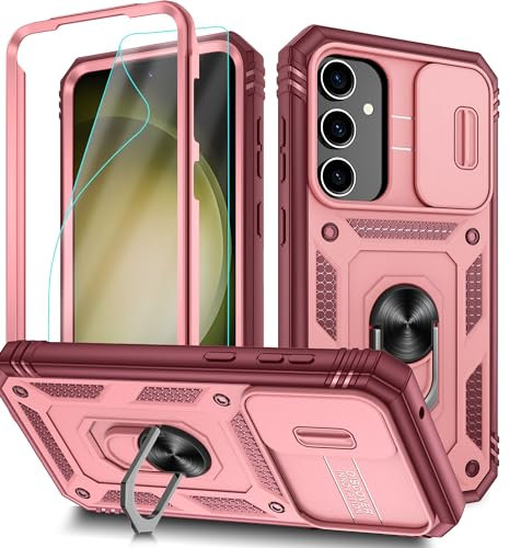 Pilaru Coque de Protection pour Samsung Galaxy S23 FE (Indestructible, résistance aux Chocs), Protection de l'appareil Photo, Support Rotatif à 360° et Pare Chocs en Polycarbonate S23 FE,Rose