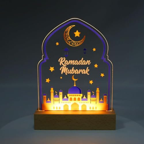 APODESS Ramadan Deko Laterne Led Ramadan Licht Eid Mubarak Deko Lampe Hosgeldin Ramazan Dekor Light Bismillah Geschenke Islam Deko Umrah Moon und Stern Lampe für Schlafzimmer Tisch Dekorative