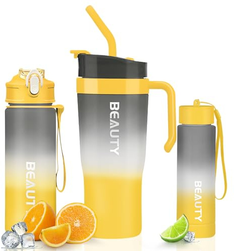 Boeetech 40oz Tumbler With Hand, 620 ML Motivational Water Bottle With Time Markings Drink, 260 Sport Water Bottle,Gym Drinking Bottle BPA Free (Yellow)