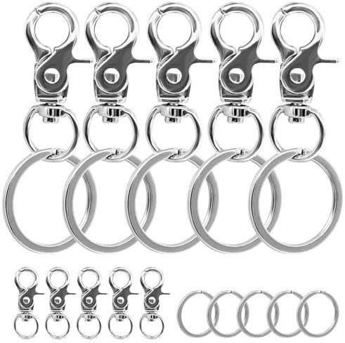 Piuluvor® 10 Stück Karabinerhaken Wirbelkarabiner Zinklegierung Scherenkarabiner Robust Bolzen Karabiner mit 10 Karabiner Rund für Hundeleine Schlüssel für Hunde Gepäckschnalle (Silber)
