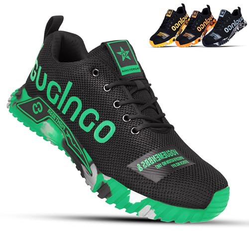 Aohuyergai Zapatos de Seguridad para Hombre Zapatillas De Seguridad Ligeros Mujer con Punteras De Acero, Zapatos De Trabajo Comodos, Zapatos Industriales De Construcción Transpirables Verde 44EU