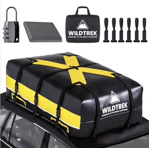 WildTrek Sac de transport de toit de voiture – 0,6 m³ étanche sans porte-bagages de toit avec tapis antidérapant, sangles renforcées, crochets, verrouillage – Porte-bagages de toit de voiture pour le