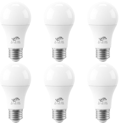 LOEODO E27 LED Screw Bulbs 100W Equivalent, 13W Light Bulb, 1200 Lumens, 2700K Warm White, Large Screw Bulb, Non-Dimmable, Pack of 6