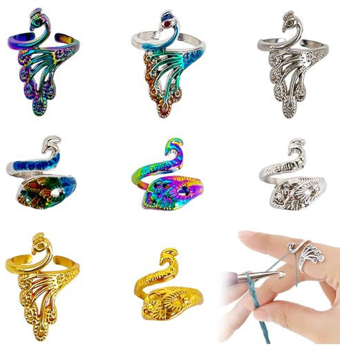 TRKETK 8 Pièces Anneau de Crochet Réglable - Accessoires de Tissage Tressé Ouvert avec Marqueurs pour Guide de Fil Paon