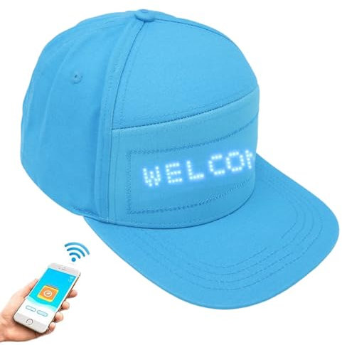 CYTGOUPER LED Baseball Cap,Programmable Bluetooth App Control Editable LED Display Cap Smart Hat for Party Halloween Outdoor Concert Carnival (Blue)