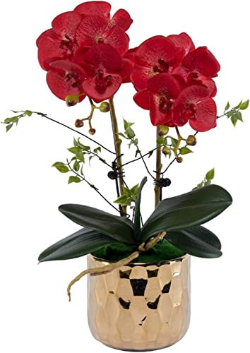 QTYQWC Künstliche Blumen, künstlicher Bonsai mit Vase, Orchideen, künstliche Blumen, Phalaenopsis – Orchideen-Kunstblumen in goldenem Keramiktopf – Hochzeitsfeier, Esstisch, Schreibtisch-Ornament,