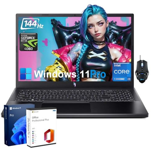 acer Nitro V - Portátil para Juegos, 15.6 FHD 144Hz, Intel 14-Core i9-13900H, GeForce RTX 4060, 64GB DDR5, 1TB SSD, WiFi 6, Teclado retroiluminado, Windows 11 Pro, Licencia de por Vida y Mouse de