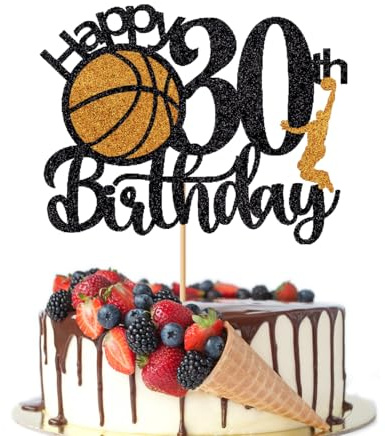 Crseniny Basketball Happy 30th Birthday Cake Topper，Basketball Sports Cake Pick Cheers to 30 Years Birthday Cake Decoration,Men and women Sport Theme Thirty Birthday Party Supplies