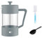 W&M Cafetera - Cafetera Francesa - Prensa Francesa - French Press - Cafetera Manual - Cafetera Acero Inoxidable - Vidrio de Borosilicato - Triple Filtro - Cuchara Medidora + Limpiador - Gris - 600ml