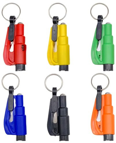 Pack of 6 Car Window Breaker Tool Keychain, 2 in 1 Glass Breaker and Seatbelt Cutter, Safety Window Break Hammer, Emergency Keychain Car Escape Tool, Applicable to Most Cars, Car Accessories 6 Color