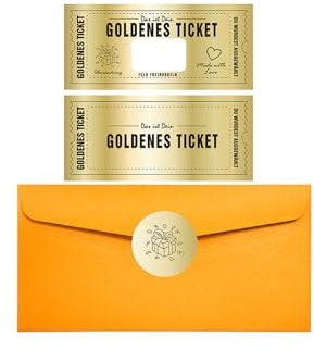 Shirene Goldenes Ticket Gutschein mit Umschlag zum selber ausfüllen Rubbelaufkleber Karte als Geburtstagskarte zum beschriften Kinogutschein Geburtstagsgeschenk,Reisegutschein Geschenke für Frauen