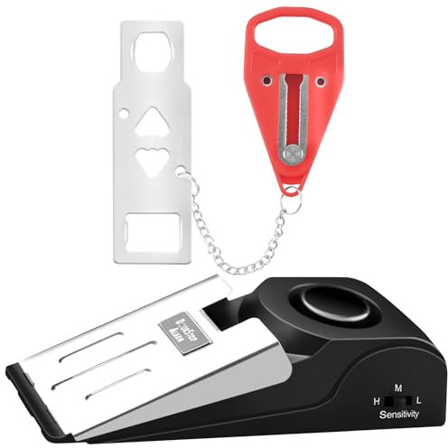 Rerishom Portable Door Lock & Alarm Set, Dual Protection for Privacy and Safety, Home, Travel, Hotel, Apartment, College, Black, Touch Control, 120dB Siren, Battery Powered