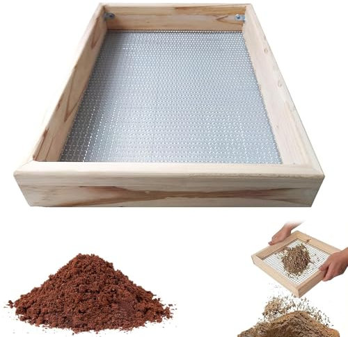 Garden Sieve, 30 x 40cm Garden Soil Sieve Traditional Wooden Garden Riddle, Hand-Held Garden Sieve for Compost, garden sieve for soil and stones Mesh Gardening Tool