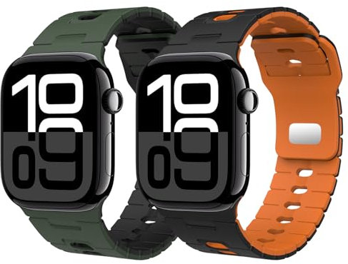 Astorgos 2Pack Correas Reloj Deportivo Compatible con Apple Watch Ultra 3/2/1 49mm,S11/S10 46mm,9/8/7 45mm,SE3/SE2/SE/6/5/4 44mm,3/2/1 42mm, Pulsera Silicona Suave Bicolor para Hombre Mujer, BkOAgBk