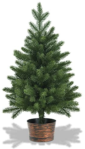 Arbre de Noël. Sapin de Noël de 60 cm, Petits Arbres de Noël artificiels avec Pommes de pin et Base, décoration de Vacances for allée de Jardin de Table intérieure(Green Without Pine Cone)