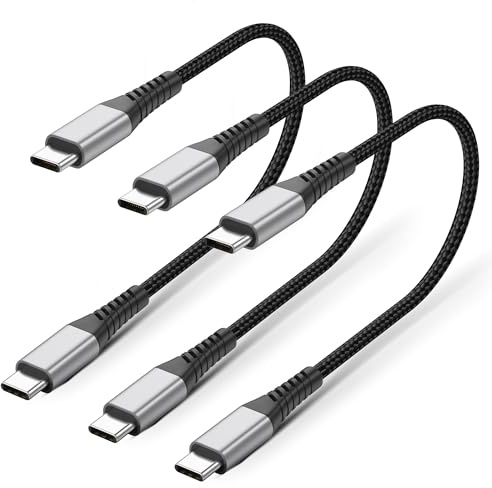 Short USB C to USB C Cable 30CM, 3Pack 60W 3A PD Fast Charging Short USBC to USBC Cable Braided Type C to Type C Charger Cord for iPhone 16 15, Galaxy S23 S22 S21, Macbook Pro/Air, Pixel