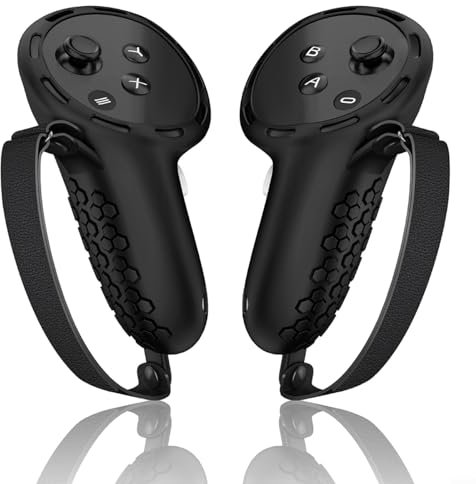 CNANRNANC CNANRNANC - Empuñaduras protectoras de silicona de diseño ergonómico para Meta para Quest 3S con correas elásticas para mango de juego (negro)