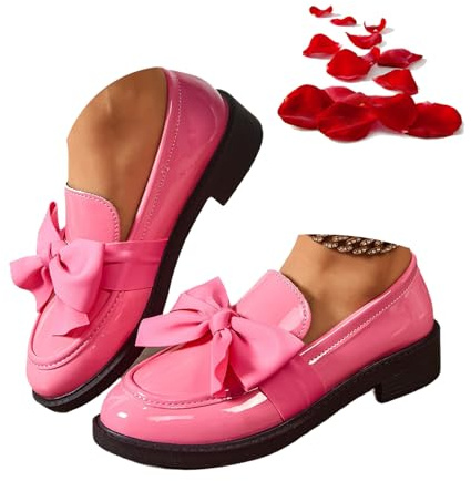 Scarpe mocassini da donna carini con fiocco, slip-on con plateau chunky penny loafer, mocassini con plateau ortopedici comodi per lavoro e ufficio, rosa, 40.5 EU