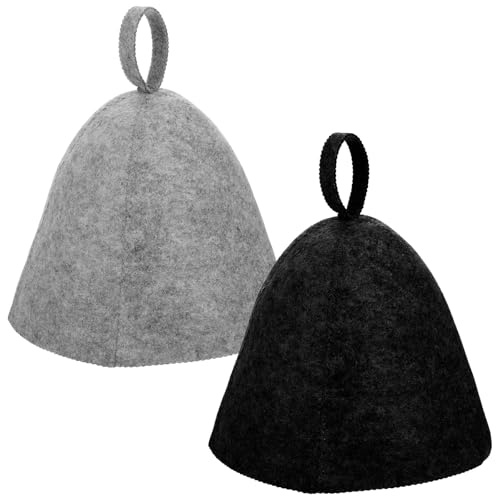 JJUNW 2 cappelli da sauna in feltro, da donna | Cappello da sauna in feltro, cappello da doccia, cappello divertente per bagno a vapore, per donne e uomini (nero + grigio)