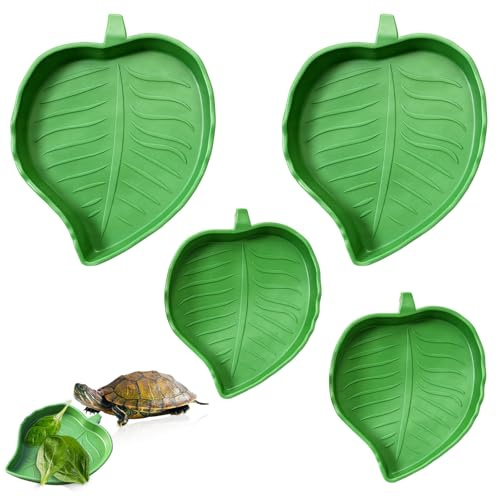 Xindojuz 4 st blad reptil vattenfat, silikon sköldpaddsskål livsmiljötillbehör, skäggig drake matskål, husdjursmat matplatta för sköldpadda liten orm ödla gecko, 2 storlekar