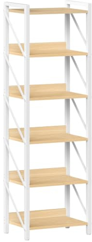 HOOBRO 4-stöckiges Bücherregal, modernes Standregal, Leiterregal, Aufbewahrungsregal, Büroregal, Metallrahmen, für Wohnzimmer, Schlafzimmer, Büro, Küche, Weiß und Holzfarbe EWN72SJ01