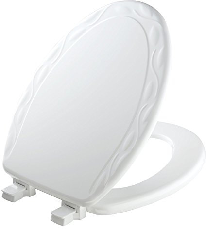 Mayfair 134ECA 000 Sculptured Ivy Toilet Seat Will Never Loosen and Easily Remove, White, Elongated