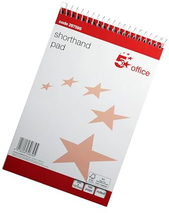 5 Star Office shorthand Ruled 160 Pages 80 Sheets 127x200mm [Pack 10], White