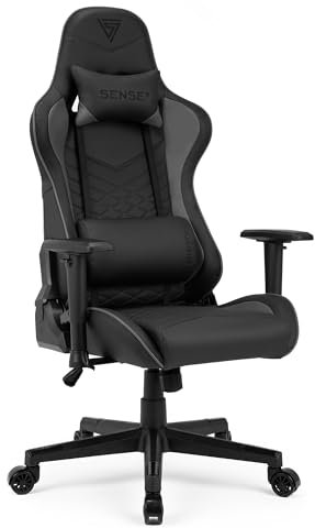 SENSE7 Gaming Spellcaster Bürostuhl Zocker Gamer Ergonomischer Stuhl Armlehne Einteiliger Stahlrahmen Einstellbarer Neigungswinkel Schwarz-Grau, 43-52 x 69,5 x 57, 5907783039744