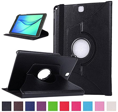 Custodia protettiva per Samsung Galaxy Tab 3 Lite 7.0, ruota a 360°, fodera in cuoio per Samsung Galaxy Tab 3 Lite 7.0 SM-T110 (7 pollici), apertura a libro, e stand che permette di mantenere il dispositivo alzato nero Samsung Galaxy Tab A 9.7