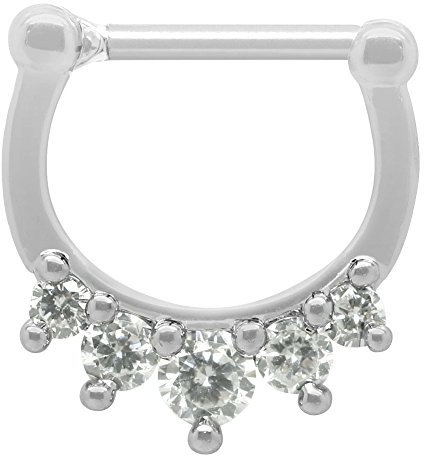 Soul-Cats Piercing Septum Strasssteine Strass rosé Silber Nasenring Schmuck Edelstahl, Farbe: Silber